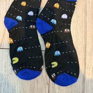 Pac-Man Maze Arcade Retro Video Game Black Crew Socks with Blue Toe and Heel
